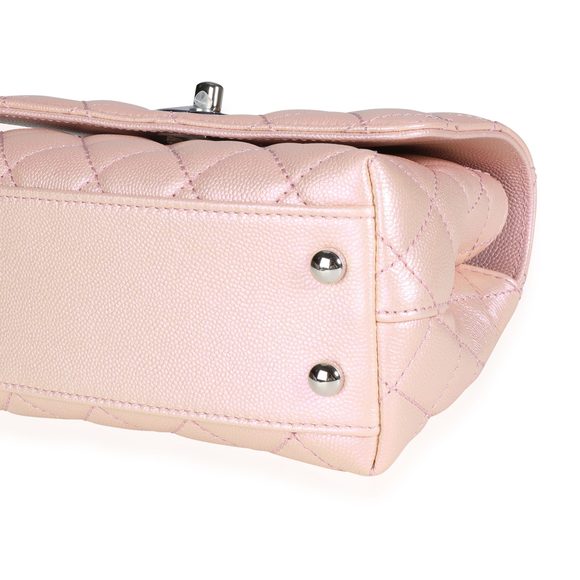 Chanel Iridescent Pink Quilted Caviar Coco Top Handle Mini Flap Bag - Picture 6 of 7
